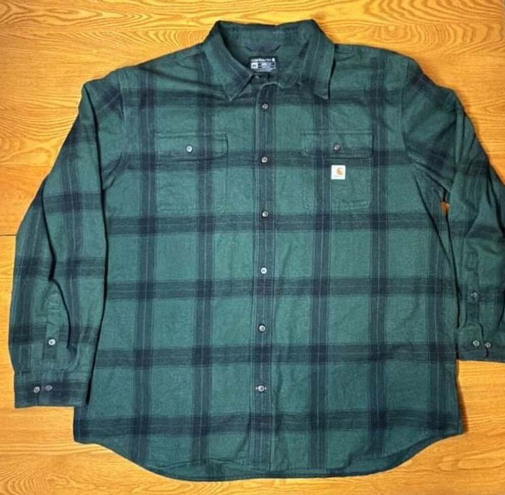 Carhartt Loose Fit Heavyweight Plannel Long-Sleeve Plaid Shirt 2XL Green